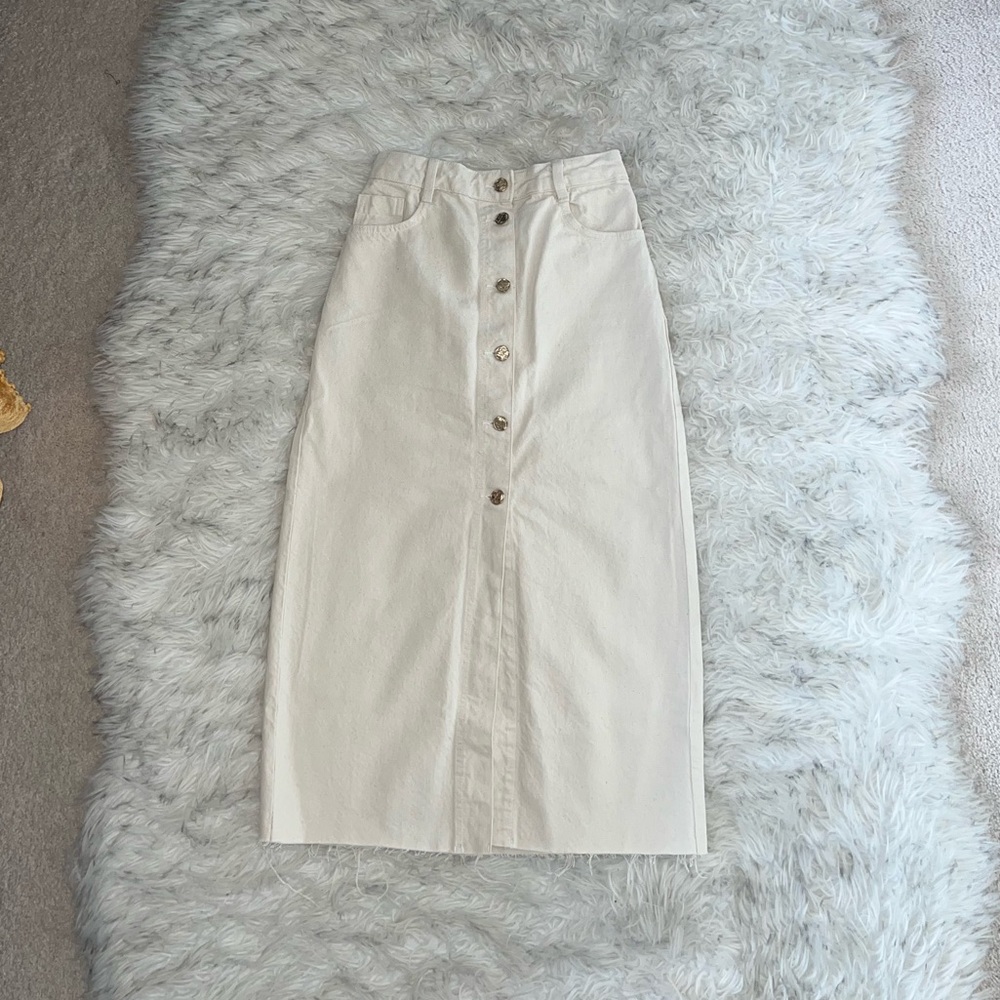 Zara Ecru Midi Skirt Gold Buttons Size Small